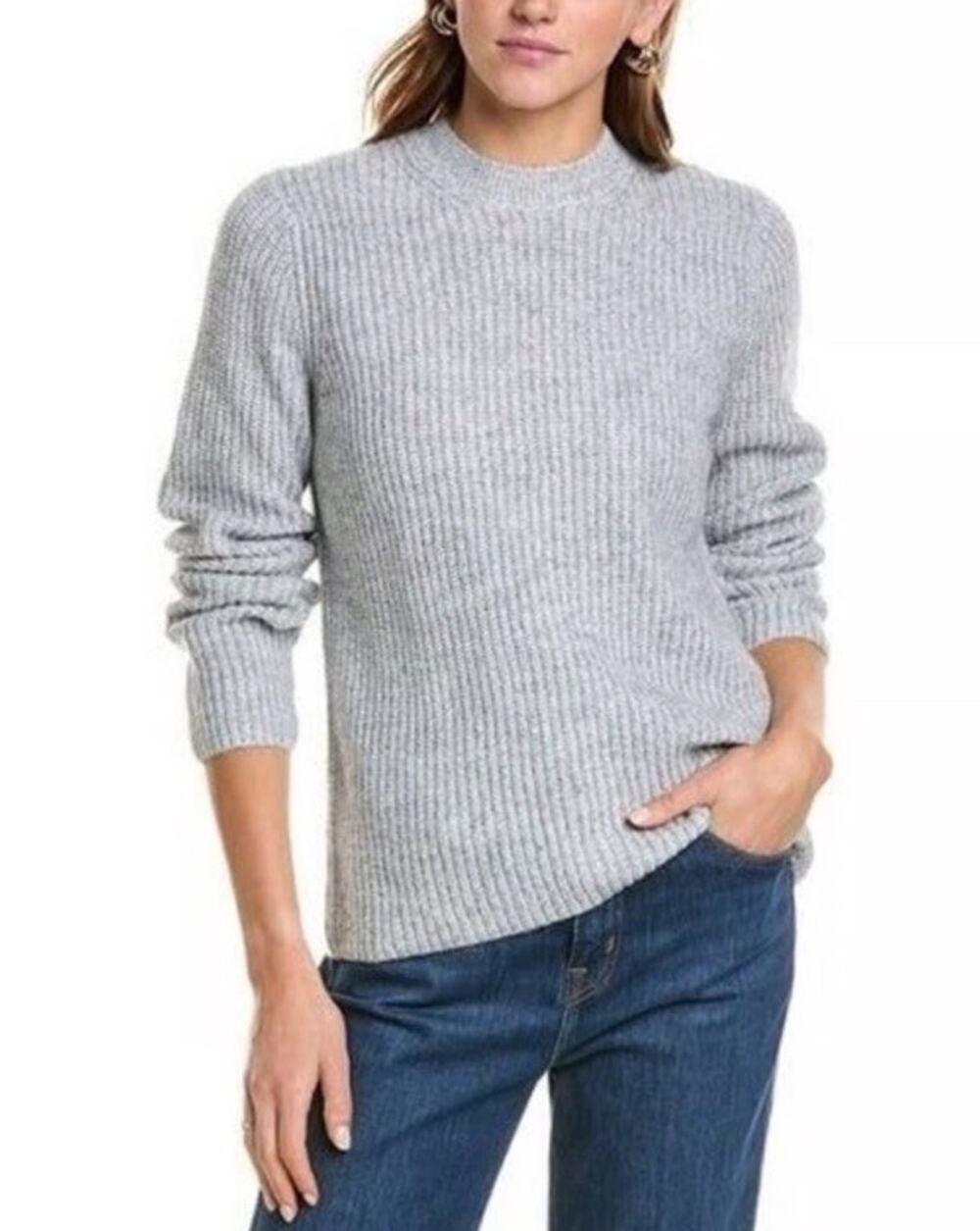 Vince Shaker Wool Alpaca Ribbed Crewneck Sweater Gray Size Large
